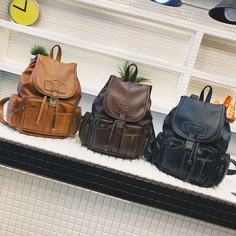 Retro womens backpack highquality leather school bag teenage girls large pull rod black brown Rucksack XA50H 240906