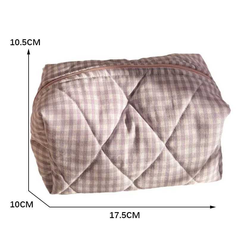 Fashionable checkered floral makeup bag large capacity portable cosmetic storage bag cotton quilt mattress makeup bag W240905