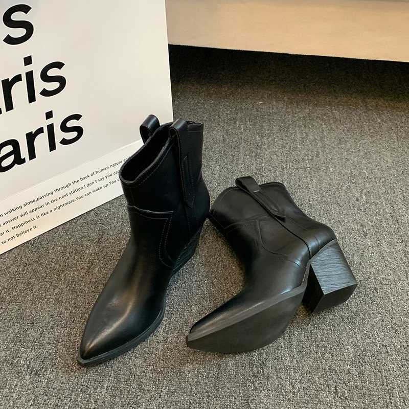 Autumn and Winter Casual Western Cowboy Ankle Boots Fashion Womens Clothing Platform Corner Toe Designer Shoes Slip on High Heels CL240906