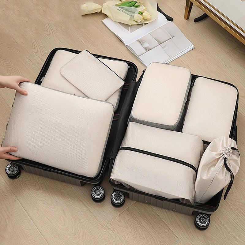 3pieceset travel bag compressible packaging cubic waterproof storage outdoor foldable luggage organizer with handbag 240906