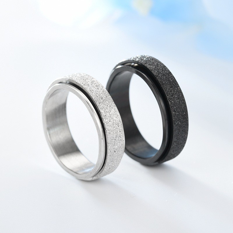 Titanium Steel Matte Rotating Engagement Ring - Stainless Steel With Multi-Coloured Pearl Sand for Couple's Accessory