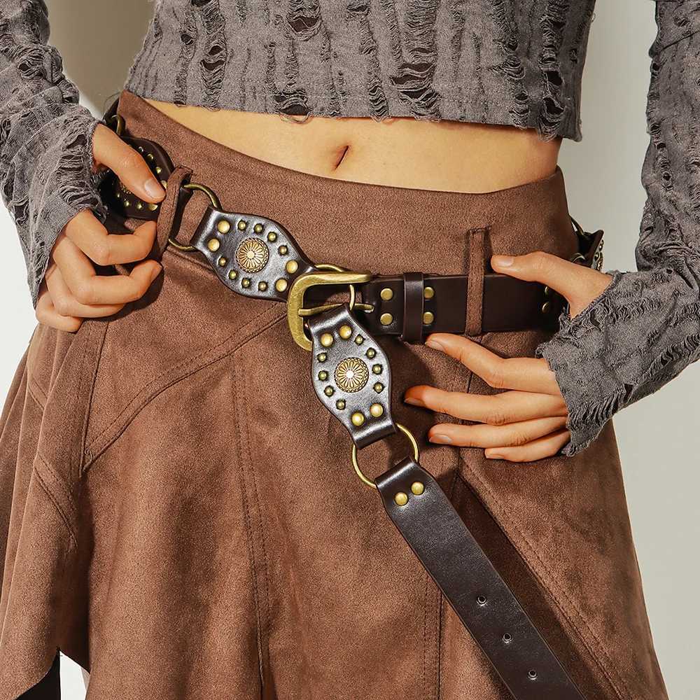 Spice Girl Riveted Slim Belt Retro Millennium Style Splicing Wide Belt Personalized Trend Belt Jeans Belt W240905
