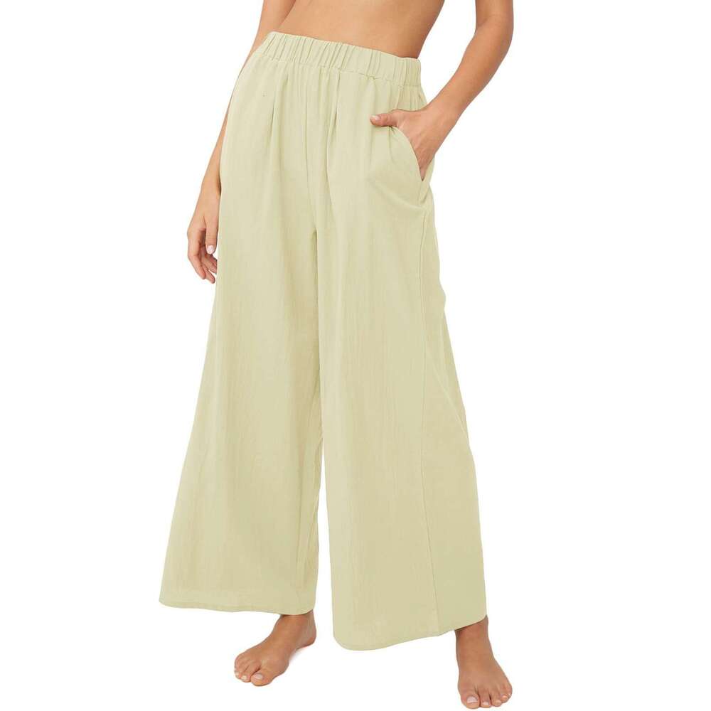 2024 Spring/Summer New Cotton and Hemp Women's Solid Color High Waist Loose Relaxed Wide Leg Pants