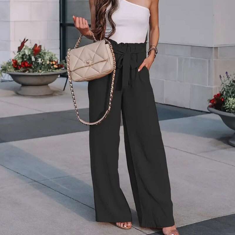 Women's new spring and summer loose solid color lace up casual pants for children