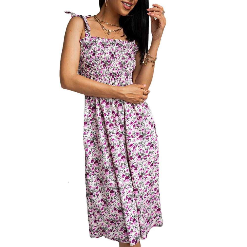 Spring and Summer New Pocket Strap, Embracing Printed Floral Wave Dot Dress, Women's Wear