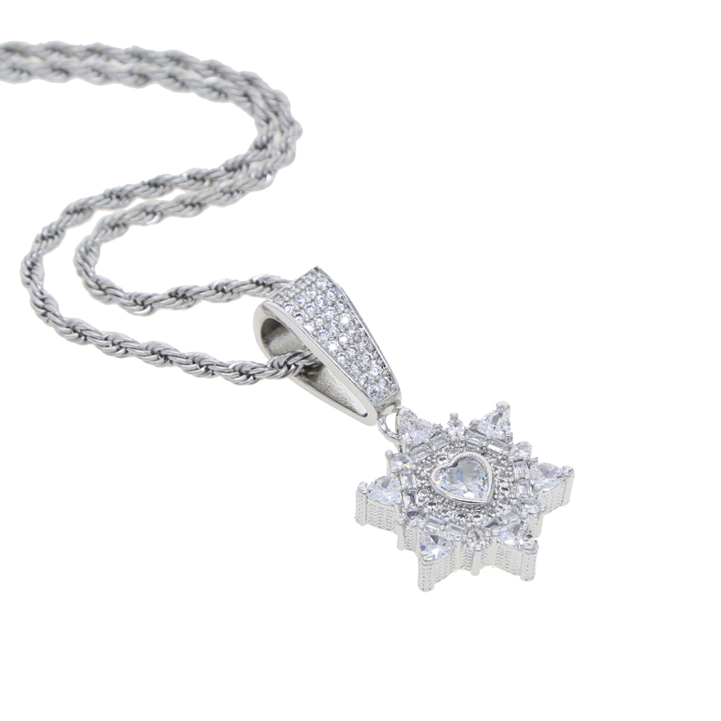 Bg 5A CZ Iced Out Strar Heart Pendant Necklace Micro Paved Cubic Zirconia Fashion Lover for Men Women Hip Hop Jewelry