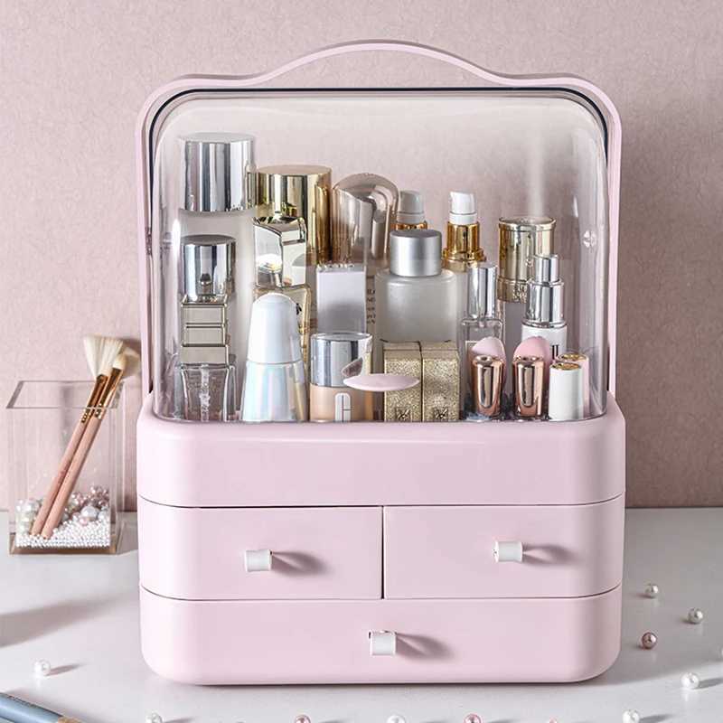 1pc Cosmetics Receiving Box Dust-Proof Desktop Makeup Organizer with Drawer for Skin Care Products Household Storage Box Shelf Y240906