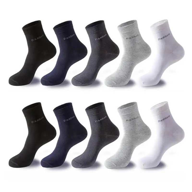 5Pairs/Mens Bamboo Fiber Socks Business Black Mid-tube Socks Deodorant Absorbent Breathable Spring Summer Bamboo Socks for Men Y240906
