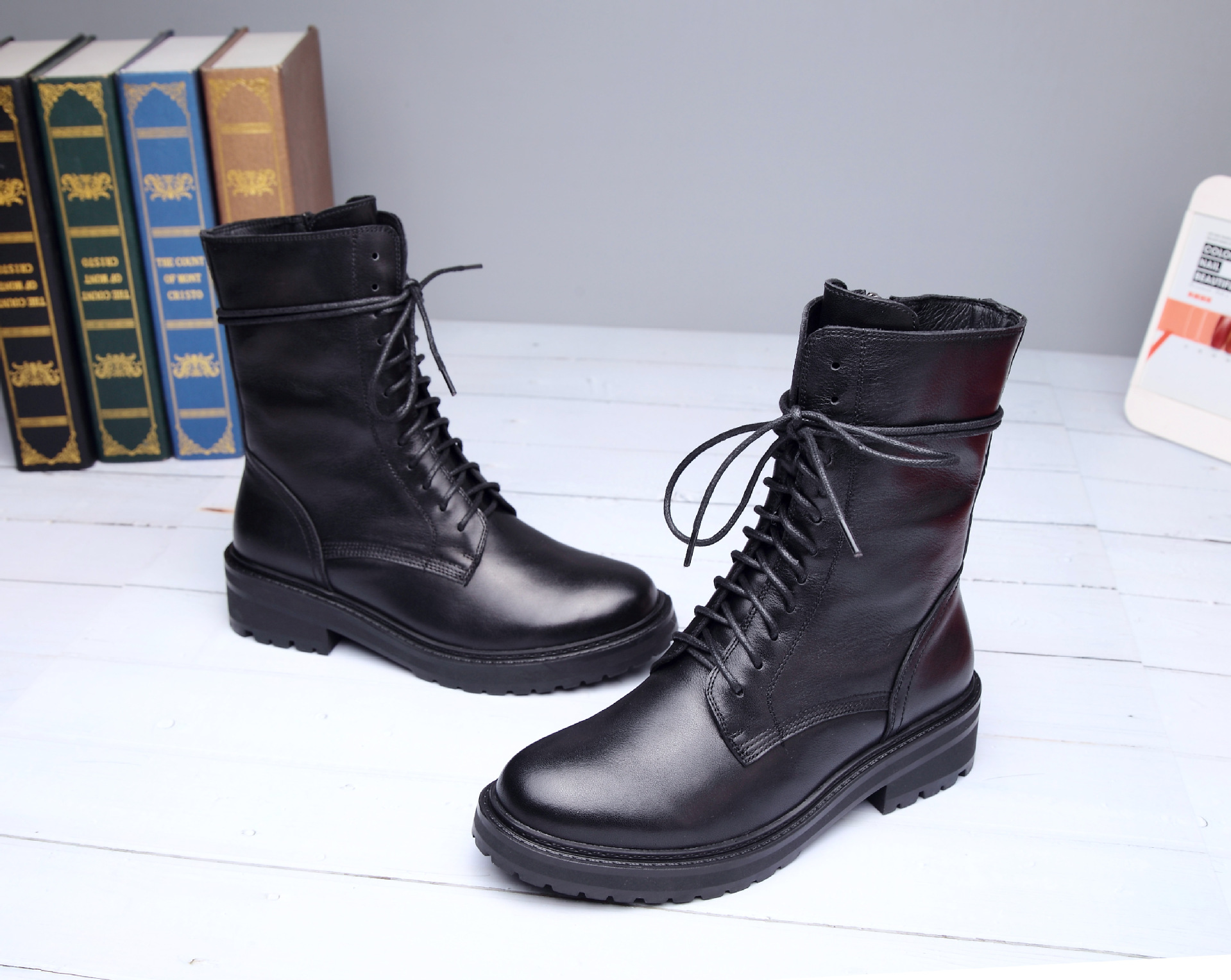 Genuine leather Martin boots women short boots children's shoes high gang thick bottom mid-calf biker boots knight boots women