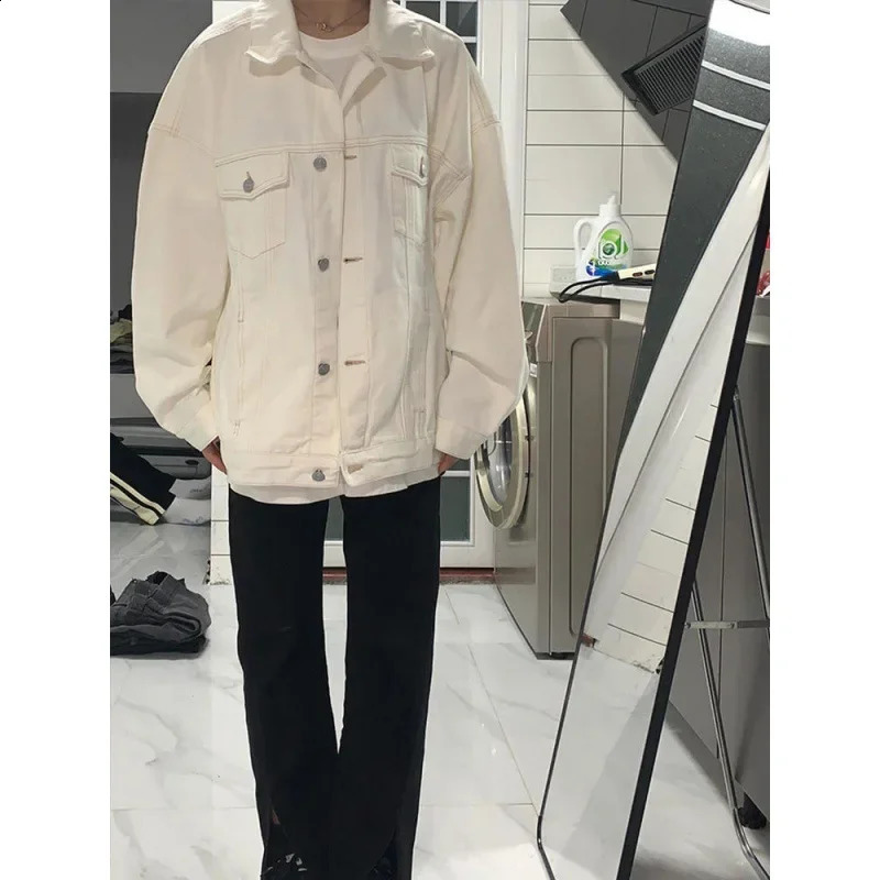 American retro white denim womens jacket loose fitting baseball cap sensitive niche n spring autumn student 240902