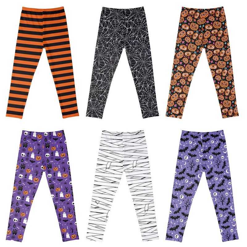Children Girls Leggings Halloween Bottom Pants Toddler Baby Casual Trousers Kids Pumpkin Stripe Print Pants Elastic Tights 4-10Y Y240906