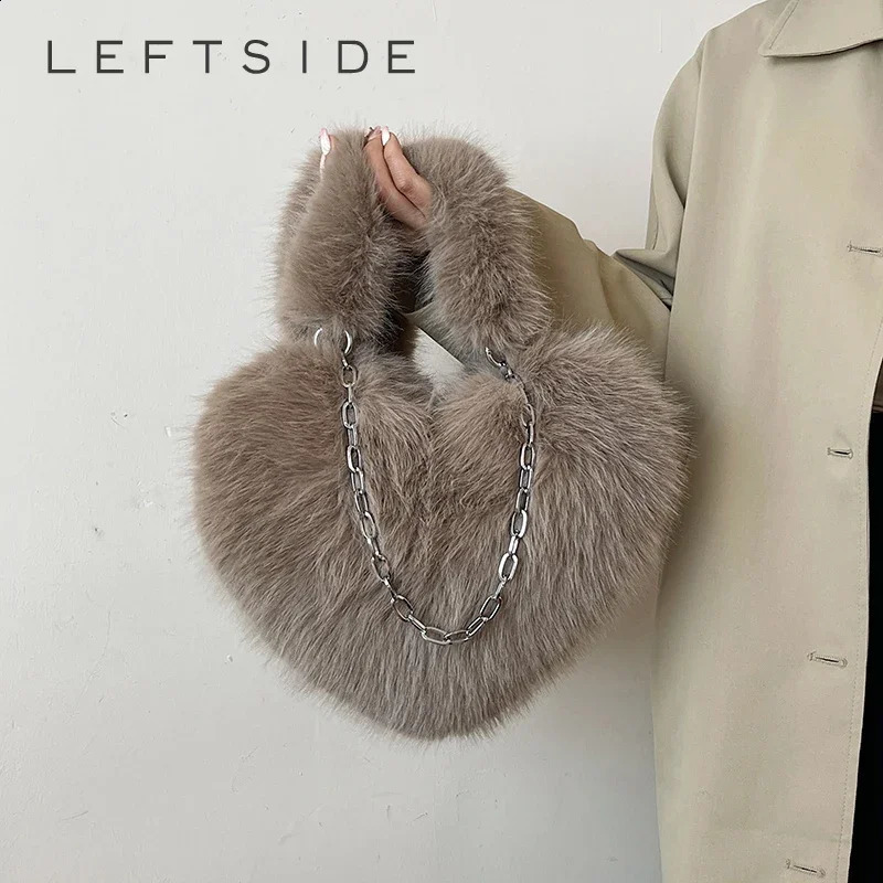 LEFTSIDE Soft Artificial Fur Cross Bag Y2K Winter ner Korean Fashion Handbag Trend Chain Warm Shoulder 240906