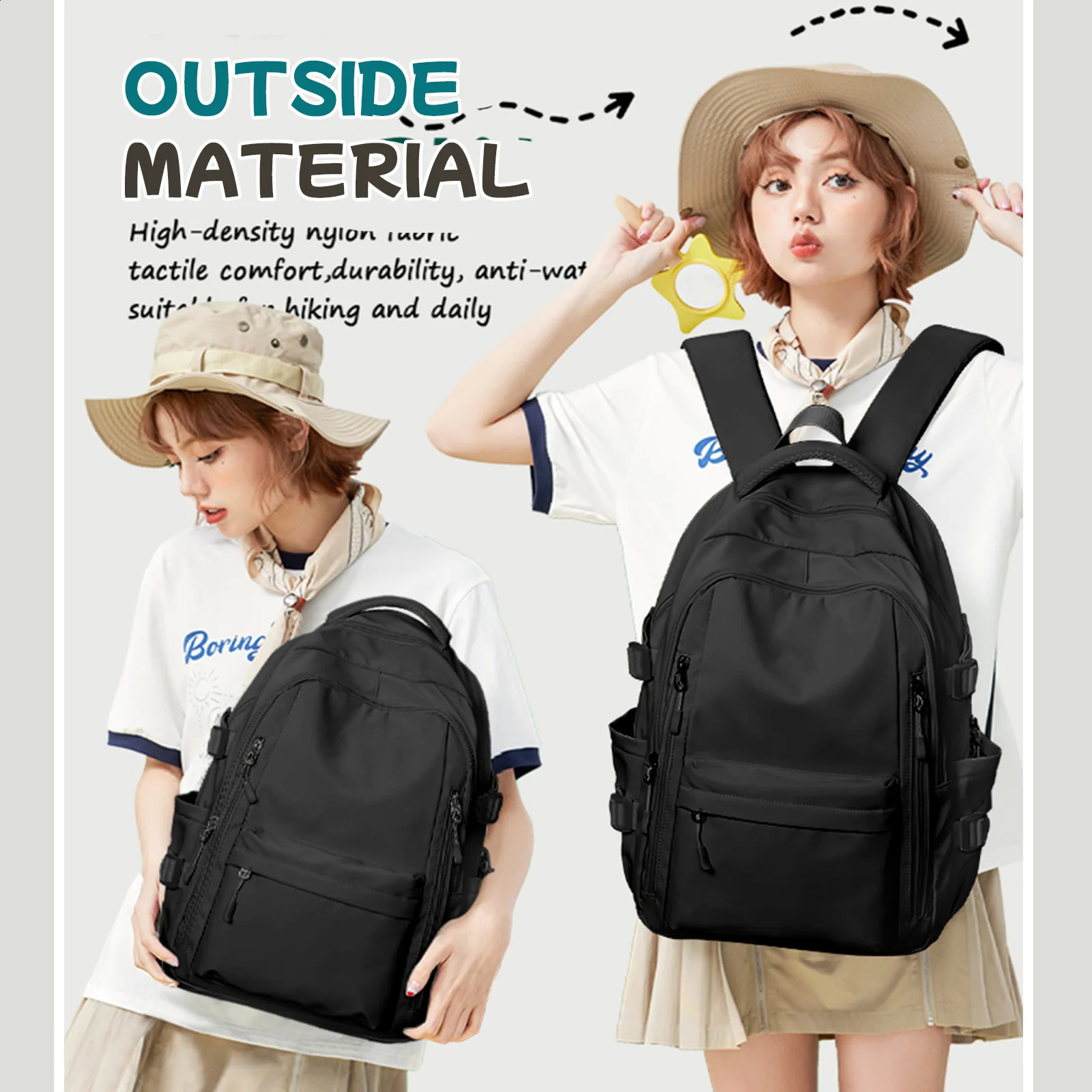 Simple childrens backpack high school students black girls and boys laptop bags 240906