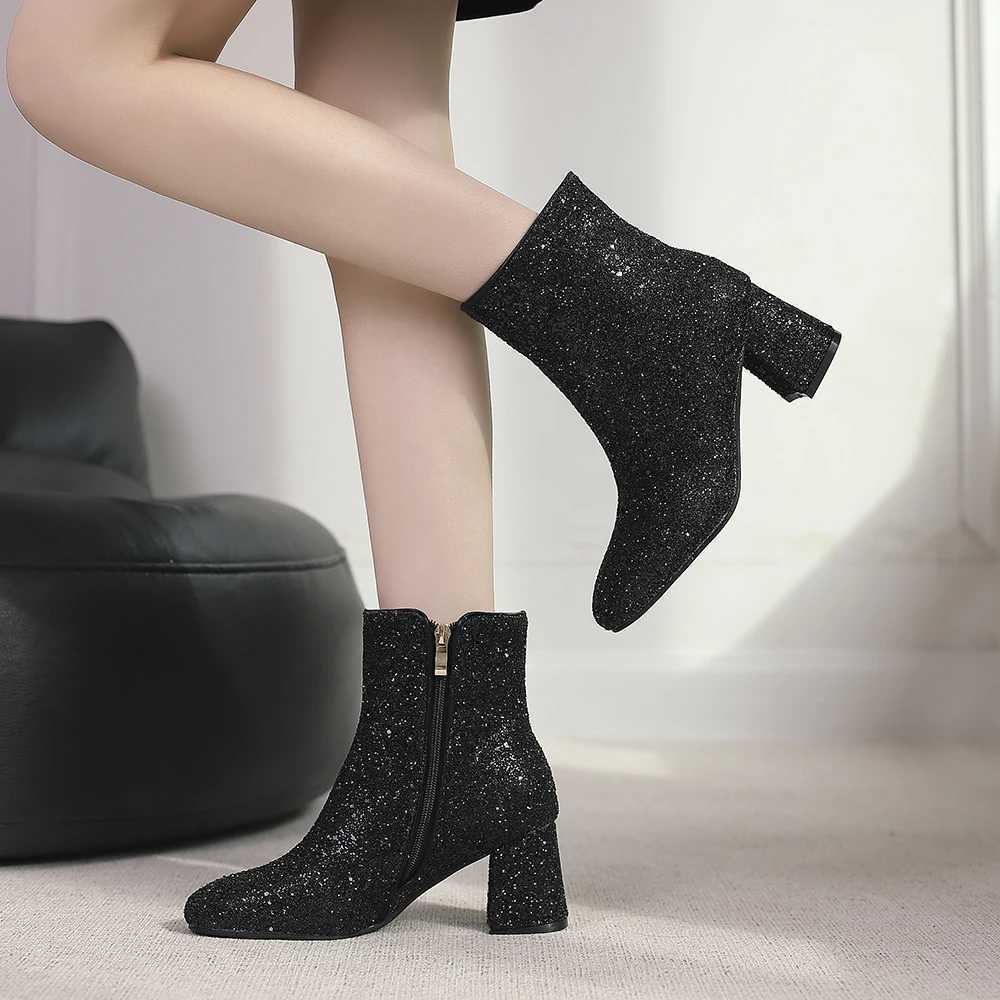 Fashion womens ankle boots new spring sparkling boots transparent sparkling boots sparkling trend high heels luxury designer shoes hot CL240906