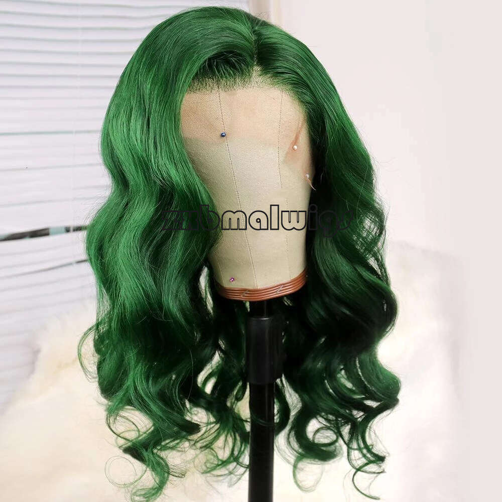Dark Green Body Wave Transparent Frontal Long Lace Front Wig Synthetic Hair Pre Plucked Wigs For Black Women