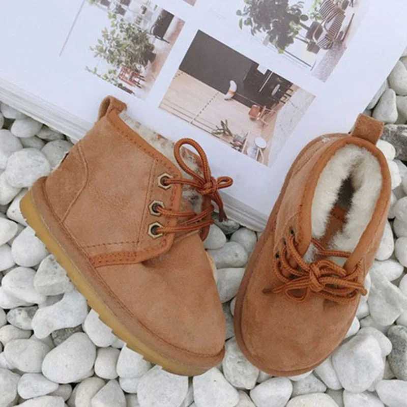 New Winter Kids Boots Baby Girls Snow Boots Warm Plush Soft Bottom Outdoor Children Shoes Lace-up Boy Ankle Boots CSH1214 M240906