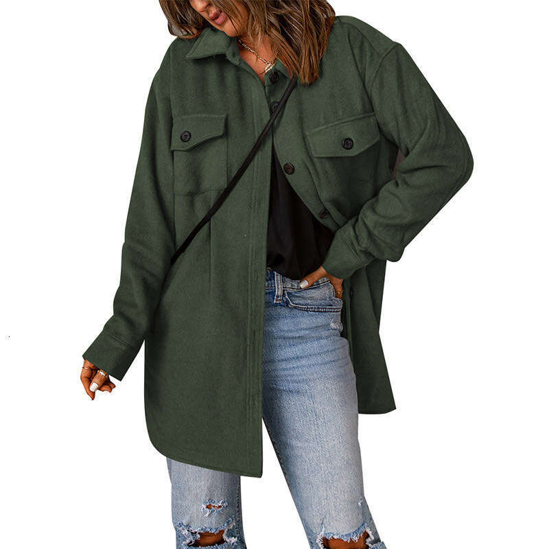 Corduroy in winter new solid color single breasted casual lapel woolen outerwear for women