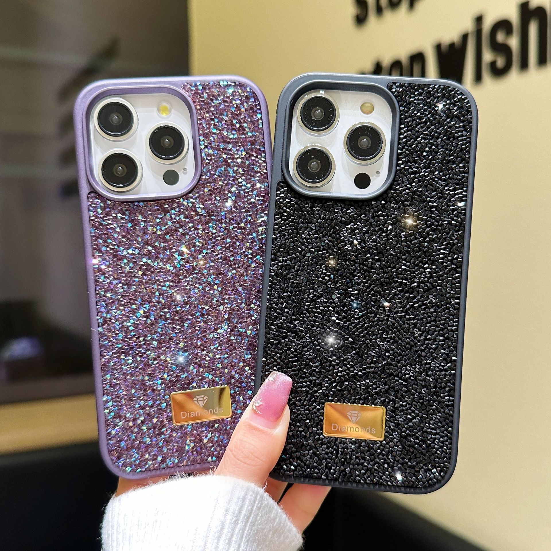 Luxury Fashion INS Dazzling Full Covered Zircon Macaroon Color Bling Glitter Diamond Case For iPhone 17 Air 16e 16 15 14 13 12 11 Pro Max Samsung S22 