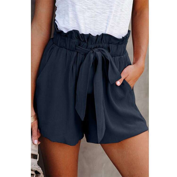 New Elastic Strap Solid Color Casual Pants for Women's Loose High Waist Simple Shorts with Wide Legs