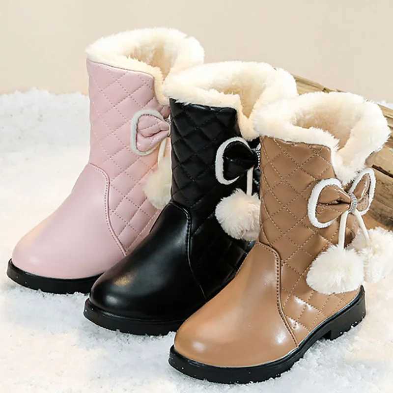Winter High Boots For Girls Thick Warm Faux Fur Snow Boots Waterproof Platform Teenager Girls Plush Boots Calf Length Footwear M240906