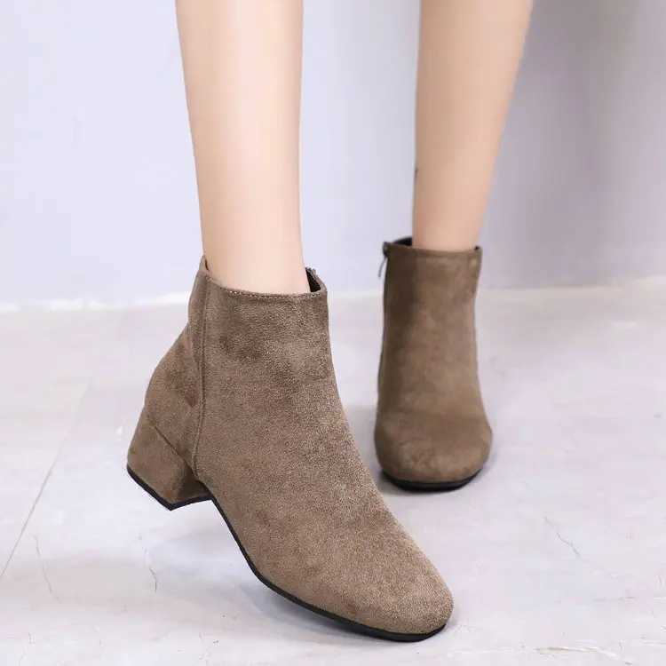 Square Toe Dress Ankle Boots Womens Autumn/Winter 2023 Womens Fashion Elegant Thick High Heels Pump Designer Fashion Womens Shoes Zipper CL240906