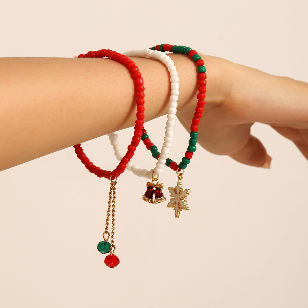 Stylish Holiday Jewelry - Multicolor Christmas Bauble Bracelets with Snowflakes and Tinkling Bells