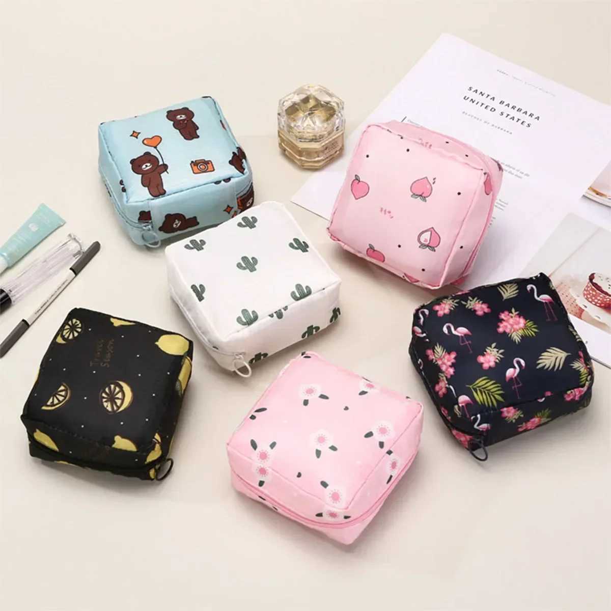 1 cute sanitary pad storage bag sanitary bag wallet replacement coin clip headphone case credit card holder makeup organizer W240905