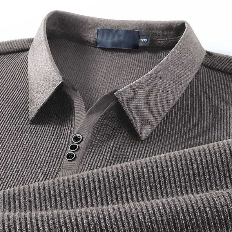 Spring Autumn New Business Casual Buttons Solid Color Long Sleeve Blouse Mens Clothing Temperament Turn-down Collar Polo ShirtsXJ240906