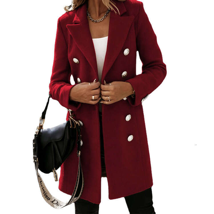 2024 new autumn and winter long sleeved suit collar double breasted girl jacket coat for women
