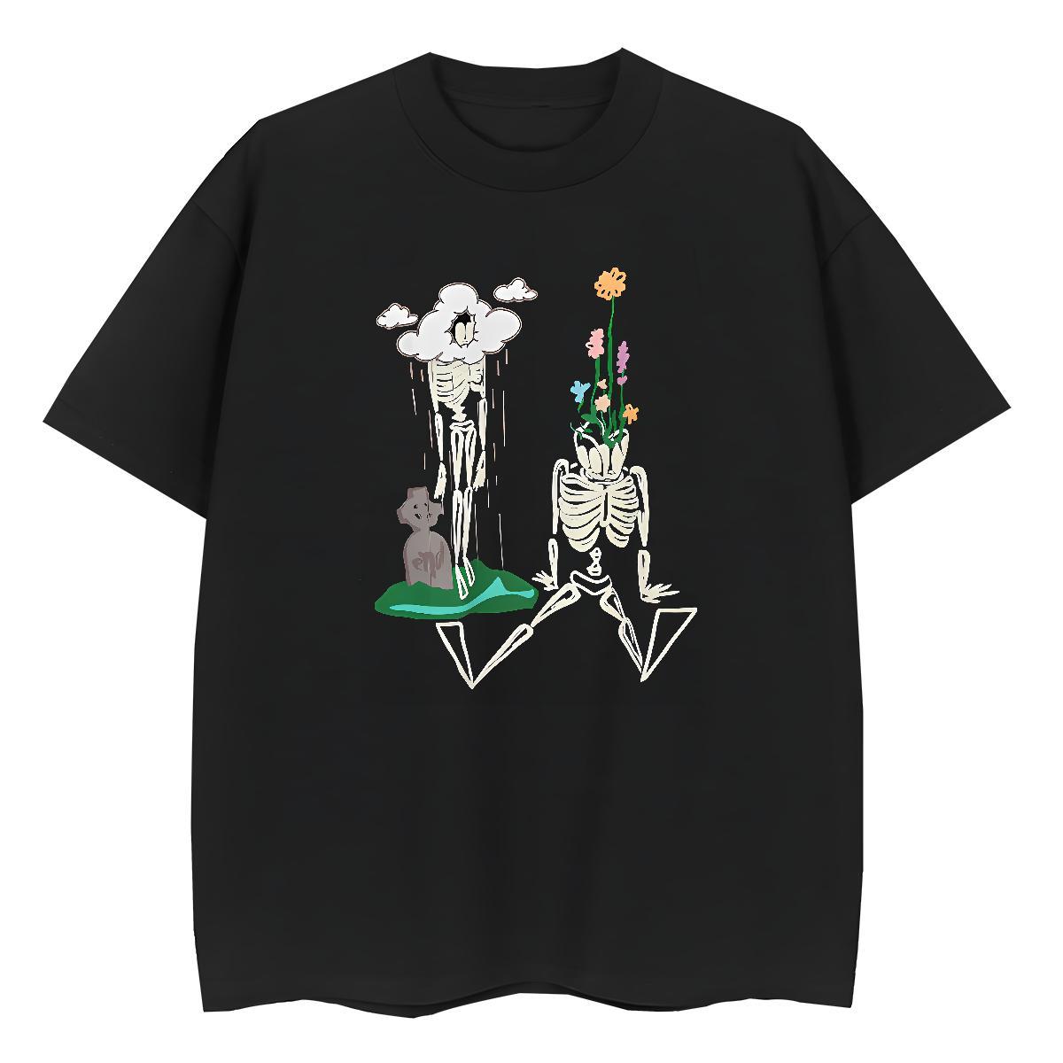 2024 Women T Shirts 230g Cotton Short sleeve Soft Street skull Unisex Tshirts Comfortable Skull Clothes Shirt