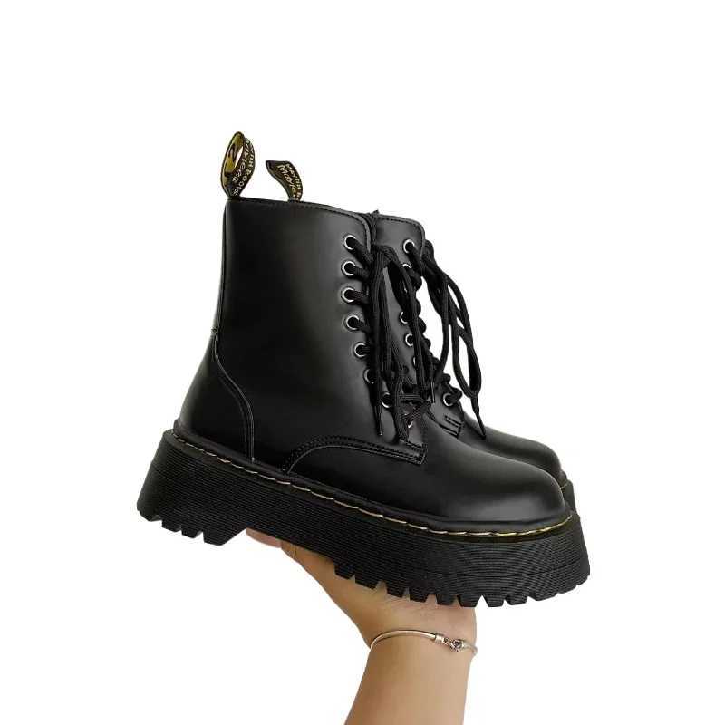 Square heel ankle womens casual high platform solid shoes womens leather Chelsea boots womens classic punk womens boots CL240906