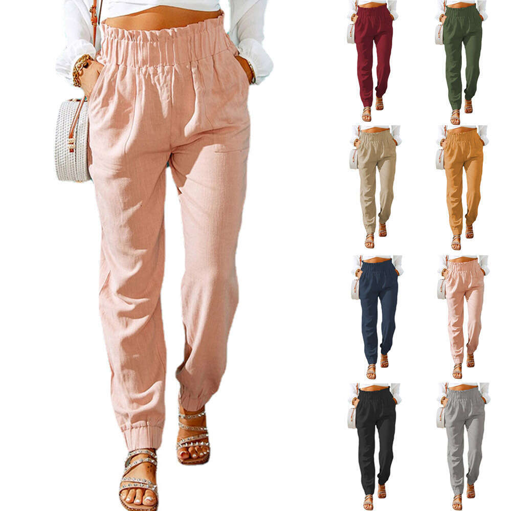 2024 Women's Spring New Ruffle Edge Elastic Belt High Waist Pants