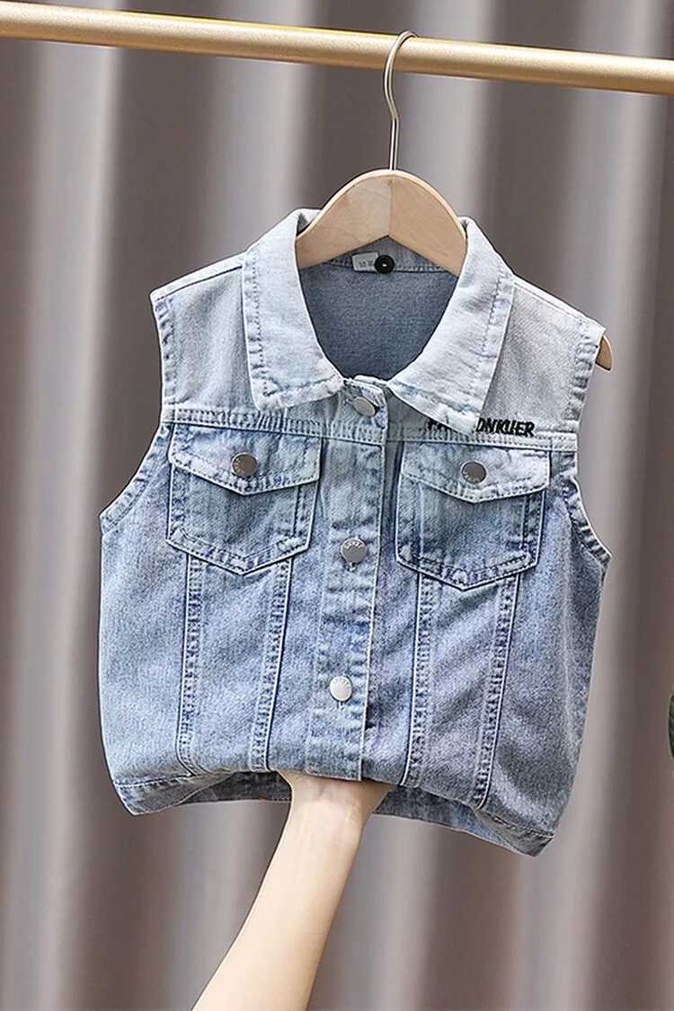 Kids Boys Fashion Jeans Vest Hooded Denim Jacket for Spring Autumn Letter Toddler Baby Boys Childrens Clothing Outfits 2-12y Y240906