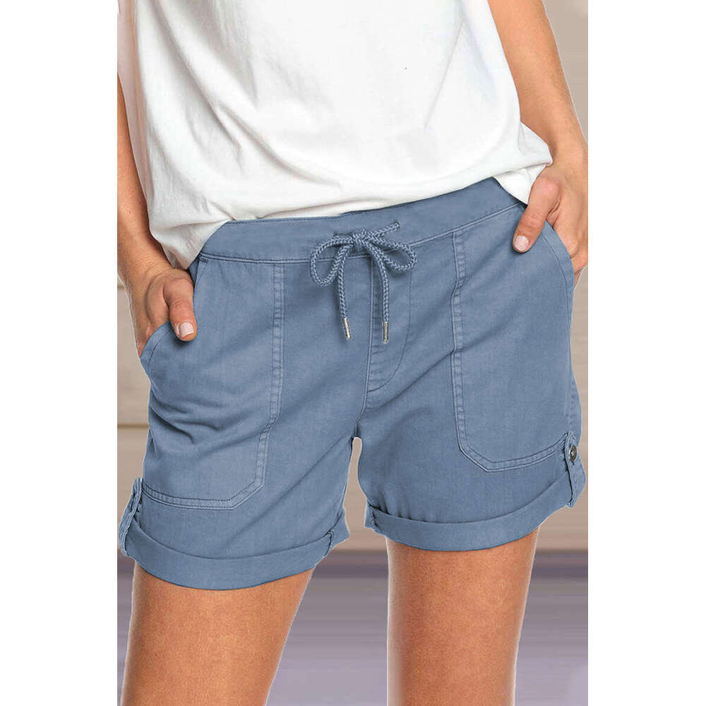 2024 summer new solid color straight leg casual pants for women with lace up shorts