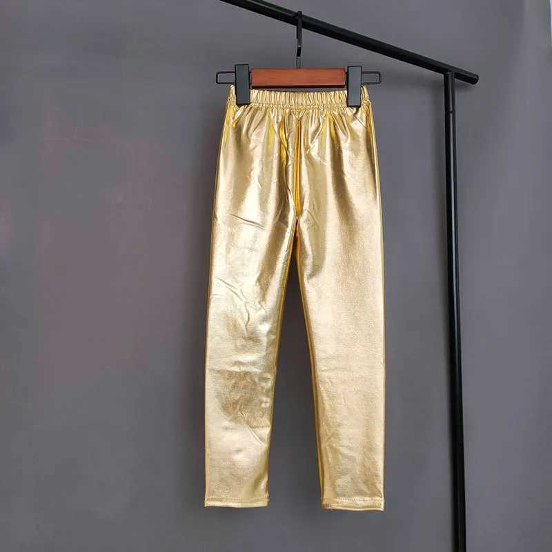 Gold Silver Kids Pants Girls Spring Autumn Children Elastic Faux Leather Leggings Skinny Pencil Pants Girl Leggings Y240906