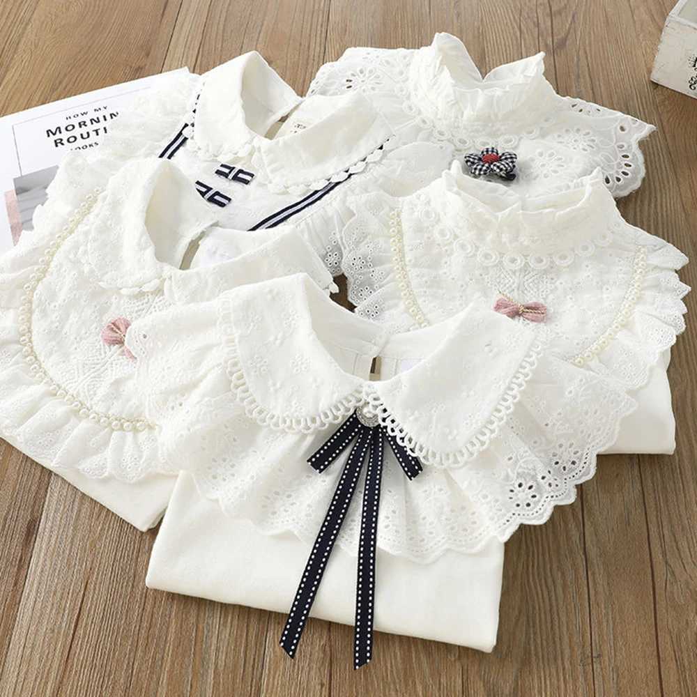 Childrens Blouses Shirts School For Girls White Tops Long Sleeve Lace Shirts Kids Shirt Baby Toddler Teen Children Clothes Y240906
