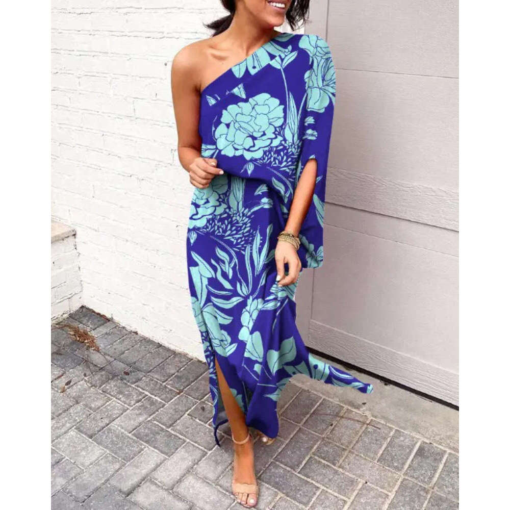2023 Summer Sexy Oblique Shoulder Single Sleeve Dress for Women