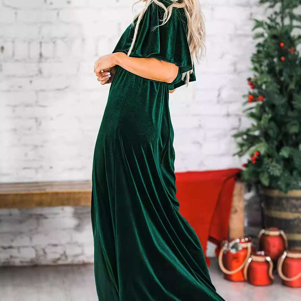2024 French First Love New Spring and Summer Short Sleeve Sexy Charm Gold Velvet Round Neck Dress