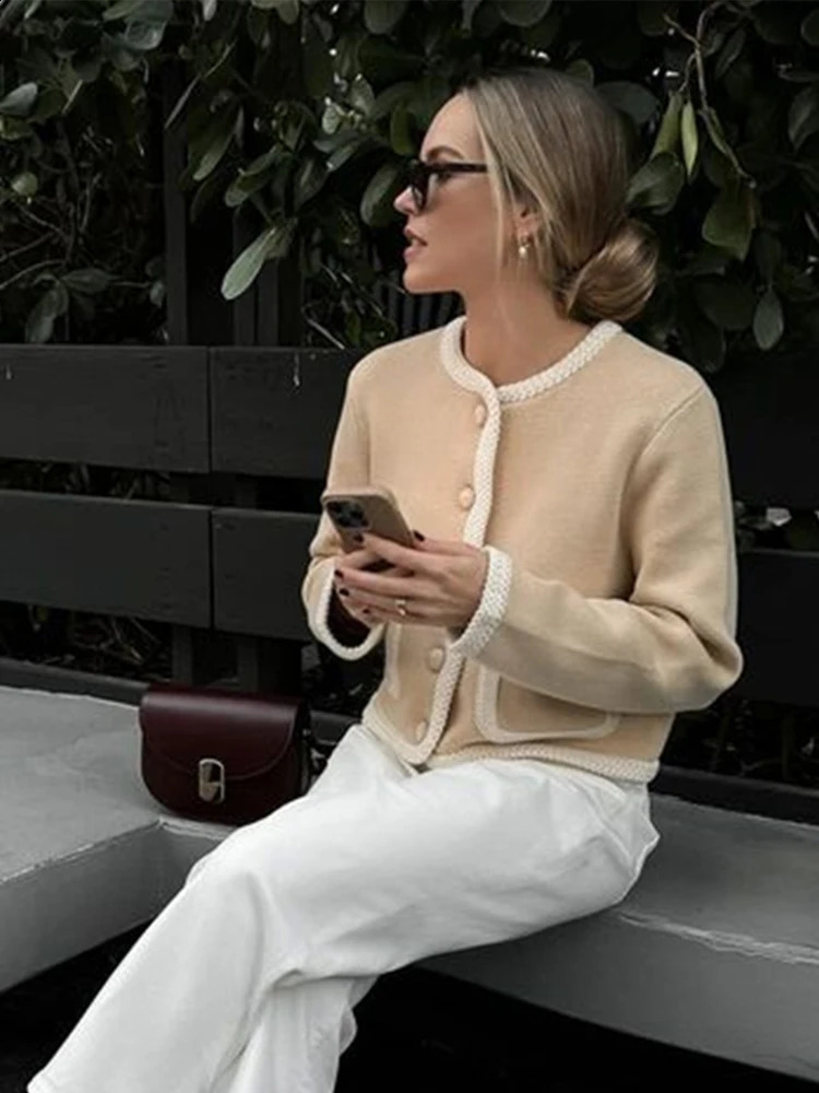 Elegant wool coat womens fashion Oneck single chest pocket short autumn winter warm ultrathin 240905