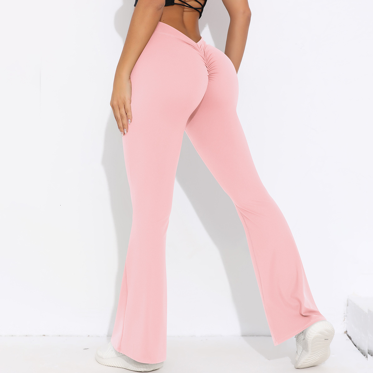 New solid color brushed V-waist high waist lifting buttocks loose casual wide leg cropped pants for running, fitness, yoga, and leggings