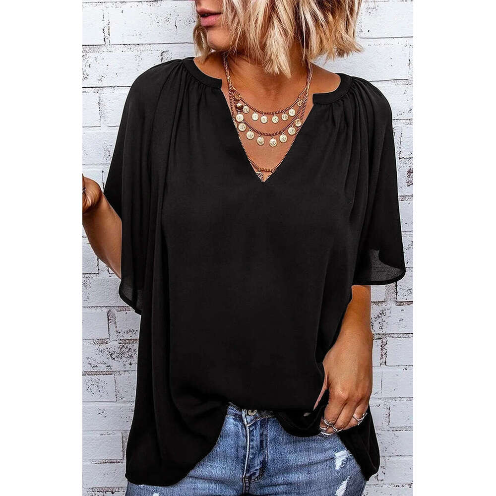 Spring/Summer New Loose Quarter Sleeve T-shirt Women's V-neck Pullover Top