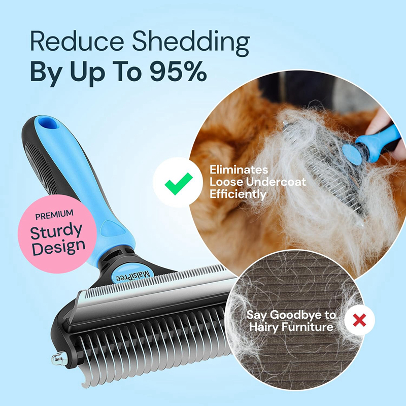 Dog Cat Grooming Brush for Shedding- 2 in 1 Deshedding Tool and Undercoat Rake for Long and Short Haired Cats and Small Dogs with Double Coat Matted P