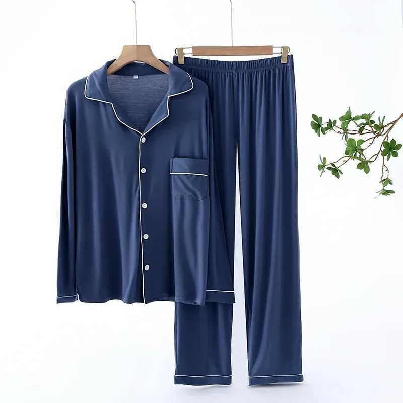 Trouser Pajamas Sets for Mens Spring and Autumn Long Sleeve Modal Thin Plus-Sized Homewear Suit Solid Colors Pyjama Men Sets Y240906
