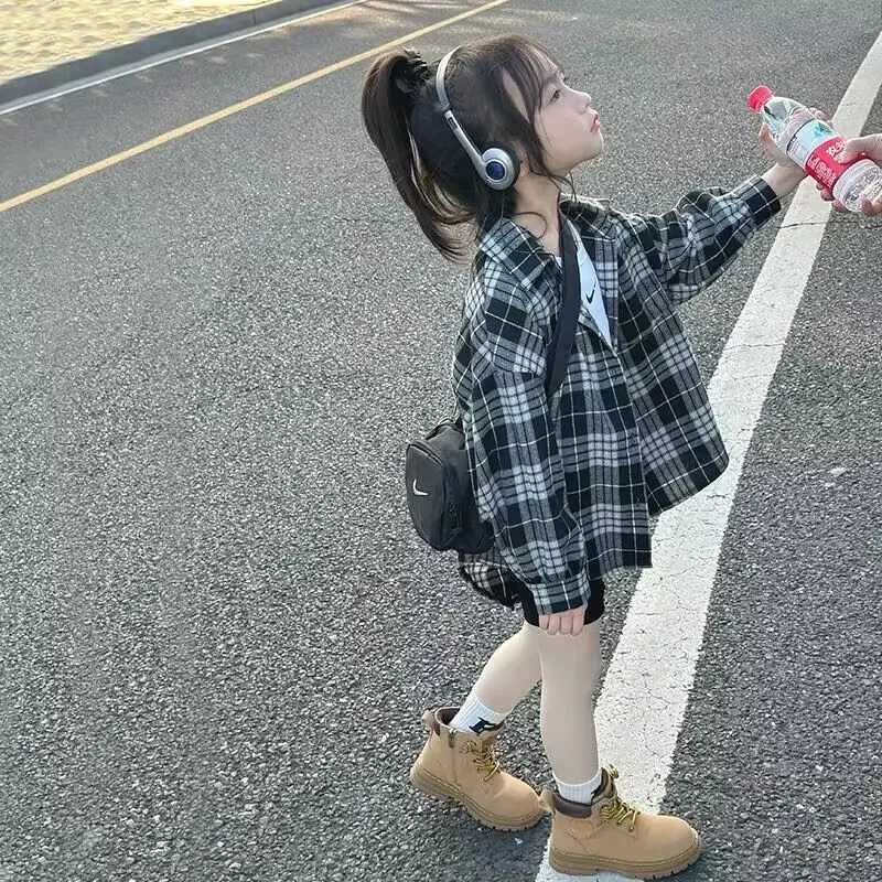 Girls Shirt Childrens Pure Cotton Shirt New Spring and Autumn Fashionable plaid shirt Girls blouses Y240906