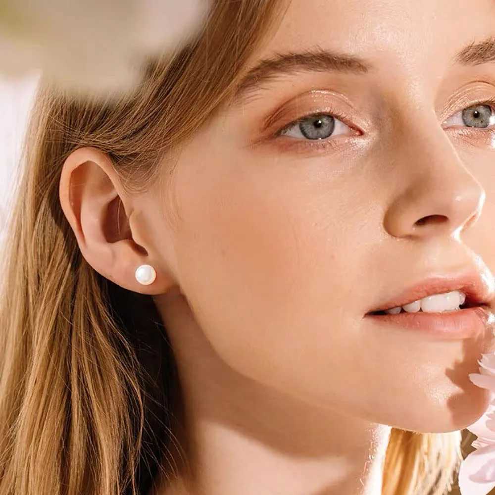 1 pair of hypoallergenic surgical stainless steel round pearl bead stud earrings set suitable for women teenagers girls 6/8/10/12mm W241023