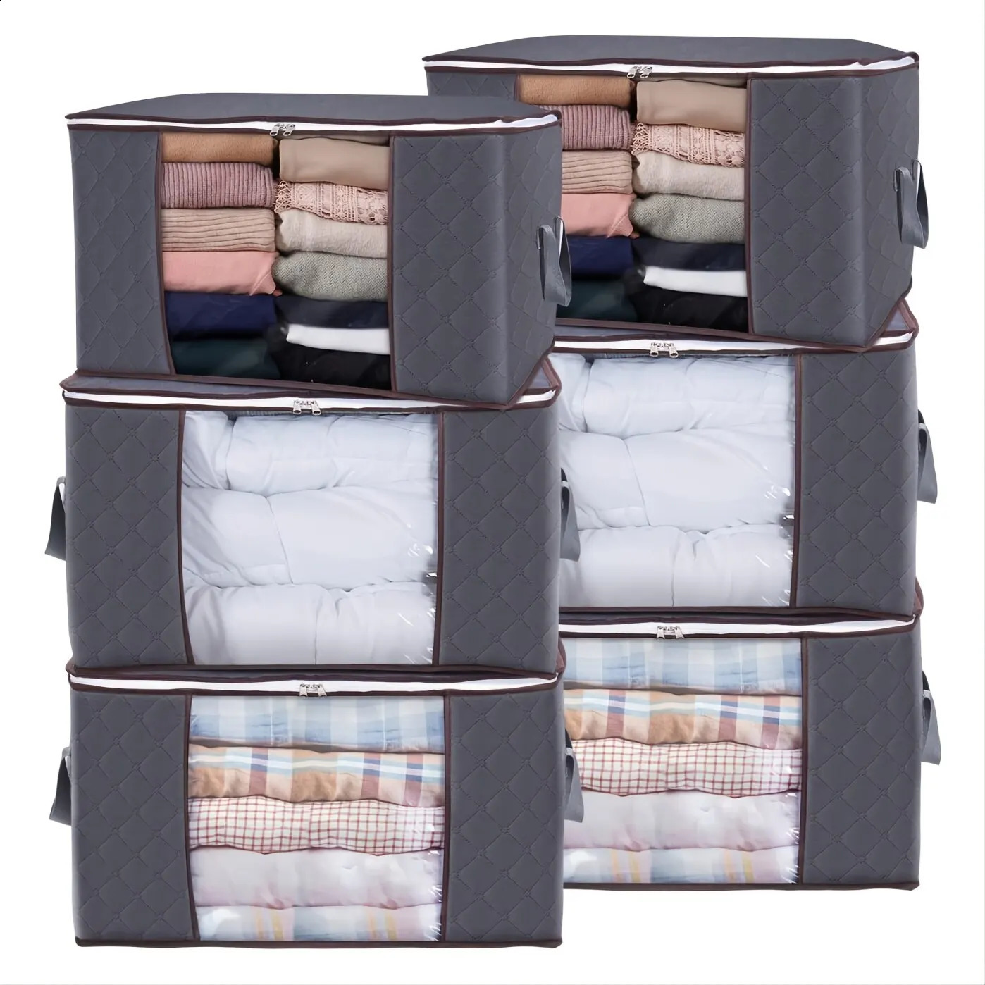 3pcs 6pcs Large Capacity Clothes Storage Bag Organizer With Reinforced Handle For Blanket Comforters Bed Sheets Pillows Toy 240906