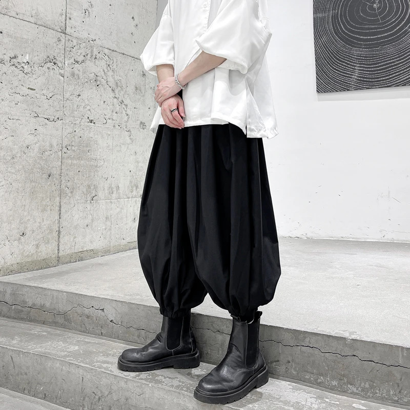 Mens casual pants high street elastic waist harem mens black plus size 6XL wide leg Blumer Trouser Streetwear 240905