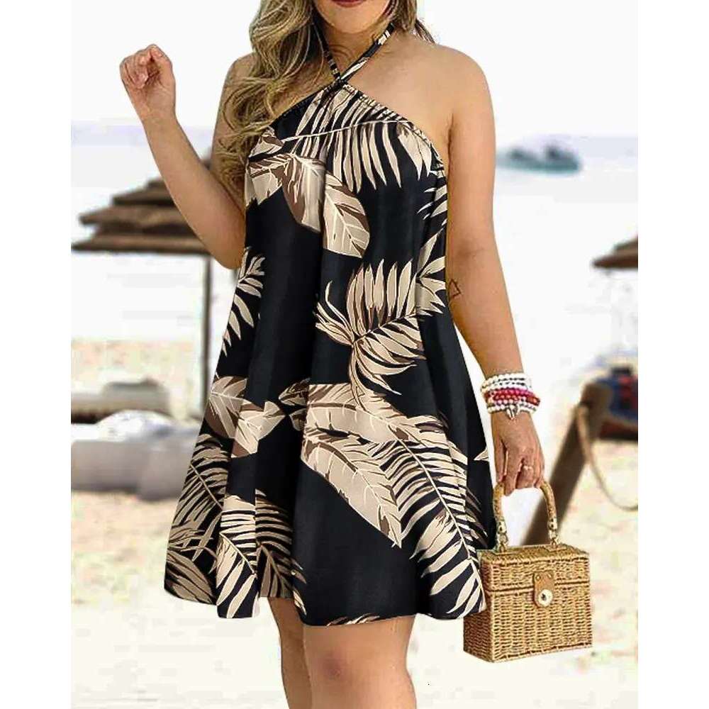 2024 Summer Printed Off Shoulder Neck Lace Loose Women's Dress for Women
