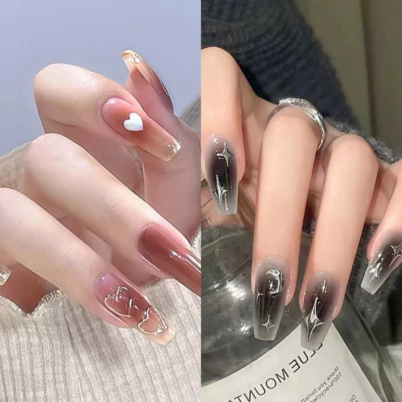 Mix 2 sets of reusable nail sticks for fake nails complete set of fake nail tips with jelly stickers and makeup accessories W240905