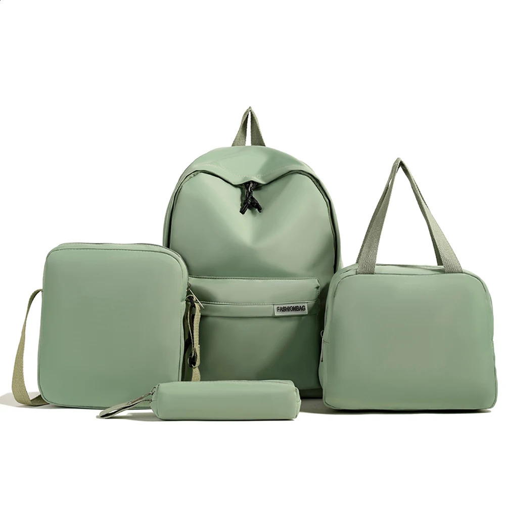 4pcs Backpack Set Junior Student Large Capacity Solid Color Lunch Bag Waterproof Fashion Cross 240906